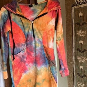Colorful Tie-Dye Hoodie Dress